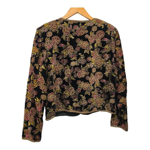 Papell Boutique Floral Embroidered Blazer - Black and Gold - Picture 6 of 14
